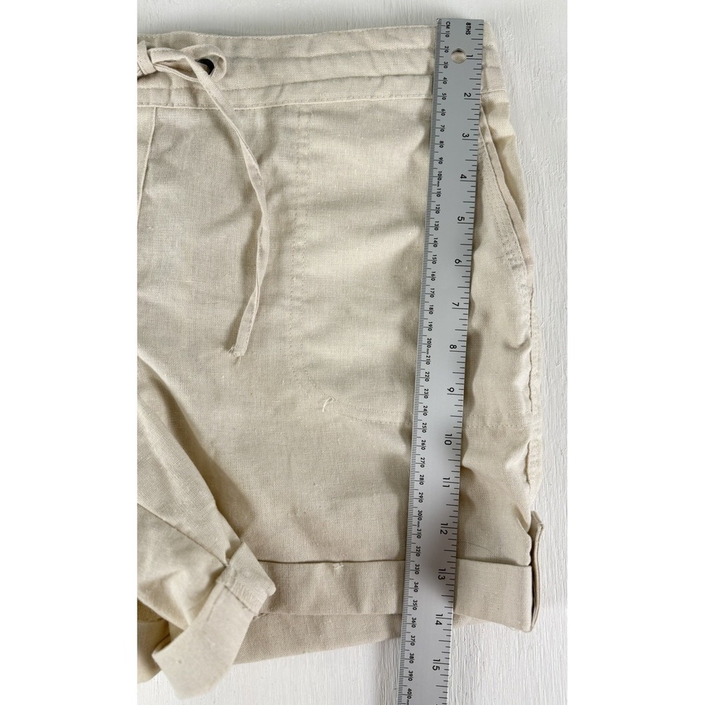 Per Se Shorts Ivory Tan‎ Linen Blend Women's Size Small Tie Elastic Coastal - Picture 10 of 13